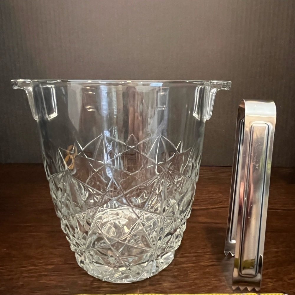 Vintage Crystal Glass Ice Bucket -Wedding Ice Bucket - Heavy - Vintage Barware
